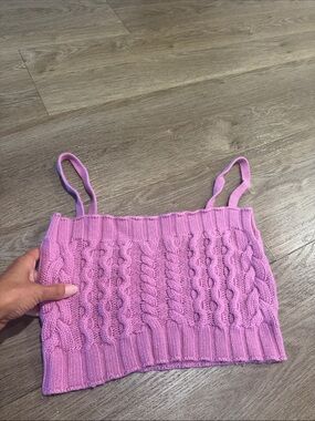 Source Unknown Pink Cable Knit Crop Top